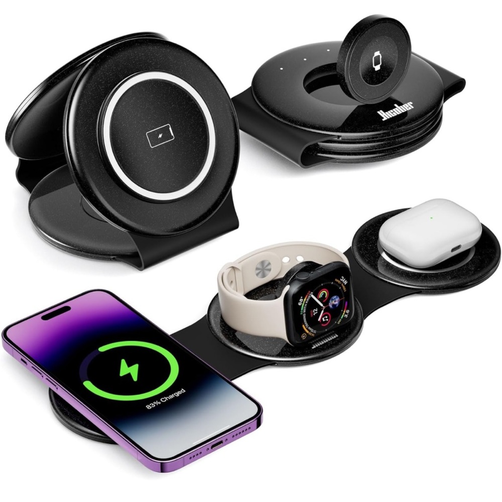 ☎️ 3 in 1 Phone + Watch + AirPods ❣️📞Phone Charger ❣️🎧⌚️👀 in Black Glitter ✨